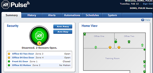 Arm and disarm summary tab