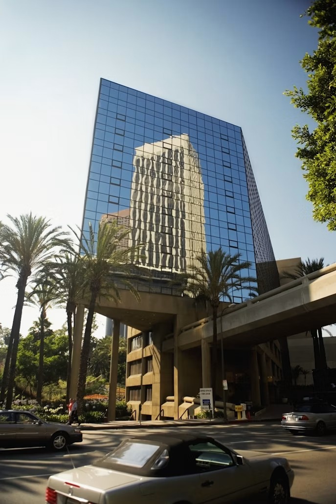 trees with buildings