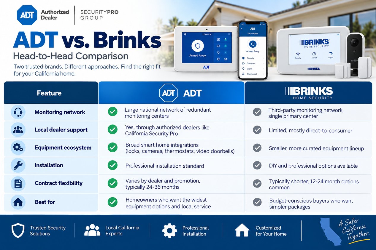 Side-by-side comparison table of ADT and Brinks home security features." Placement: replacing or alongside the markdown table.