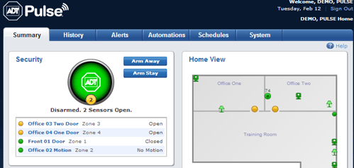 Arm and disarm summary tab